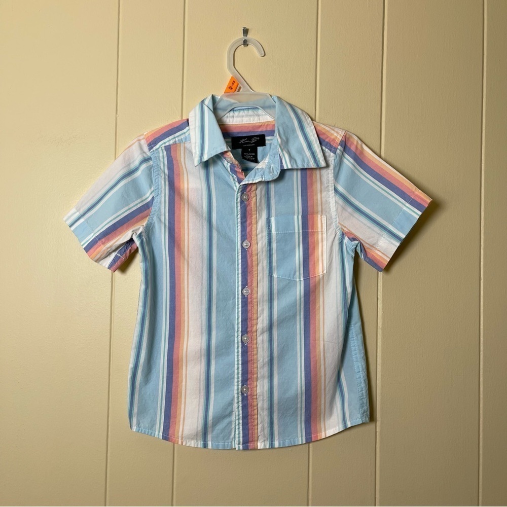 Colorful Striped Kids Shirt size 7 100% cotton - Picture 1 of 5